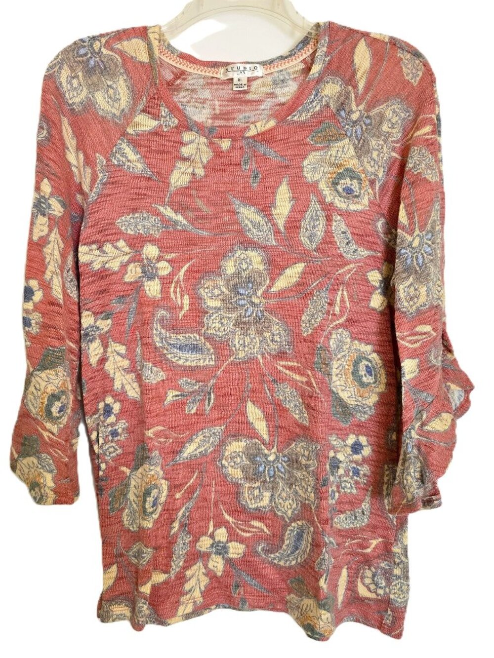 Studio JPR Floral Ruffle Sleeve Top Boho Peasant Blouse Pink Rose Size XL